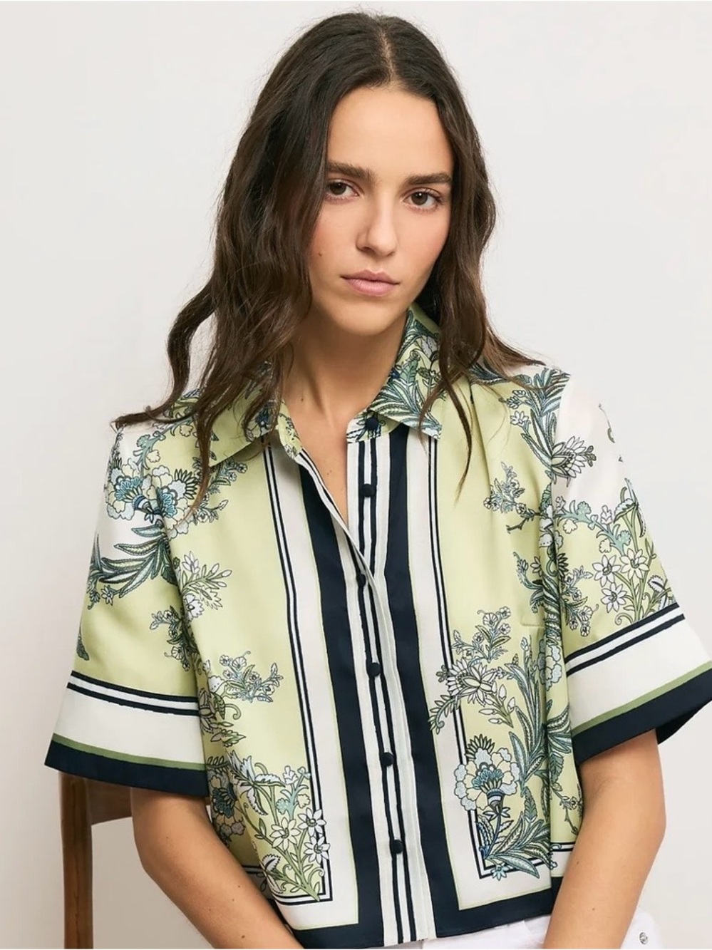 Veronica Beard Spruce Floral Short Sleeve Button Shirt